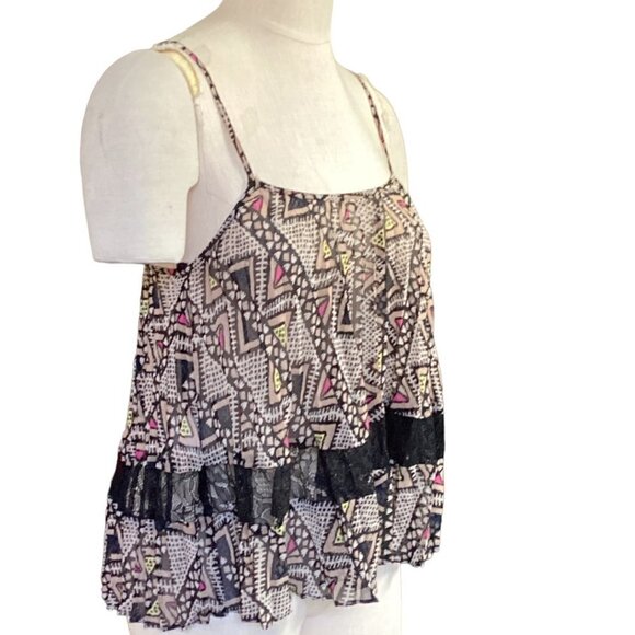 NWT BCBGeneration BOHO Chiffon Lace Tribal Swing Tank Top XS 148C - Picture 4 of 10